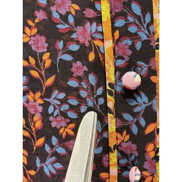 SUI By Anna Sui Size XS Falling Leaves Floral Print Blouse Peasant Sheer Boho - Picture 8 of 8